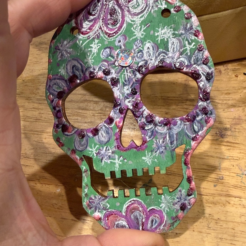 Winter Holiday Sugar Skull Christmas Ornament Hand Painted $25